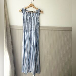 Croft & Barrow XS Smocked Blue and White Stripes Midi Dress with Pockets